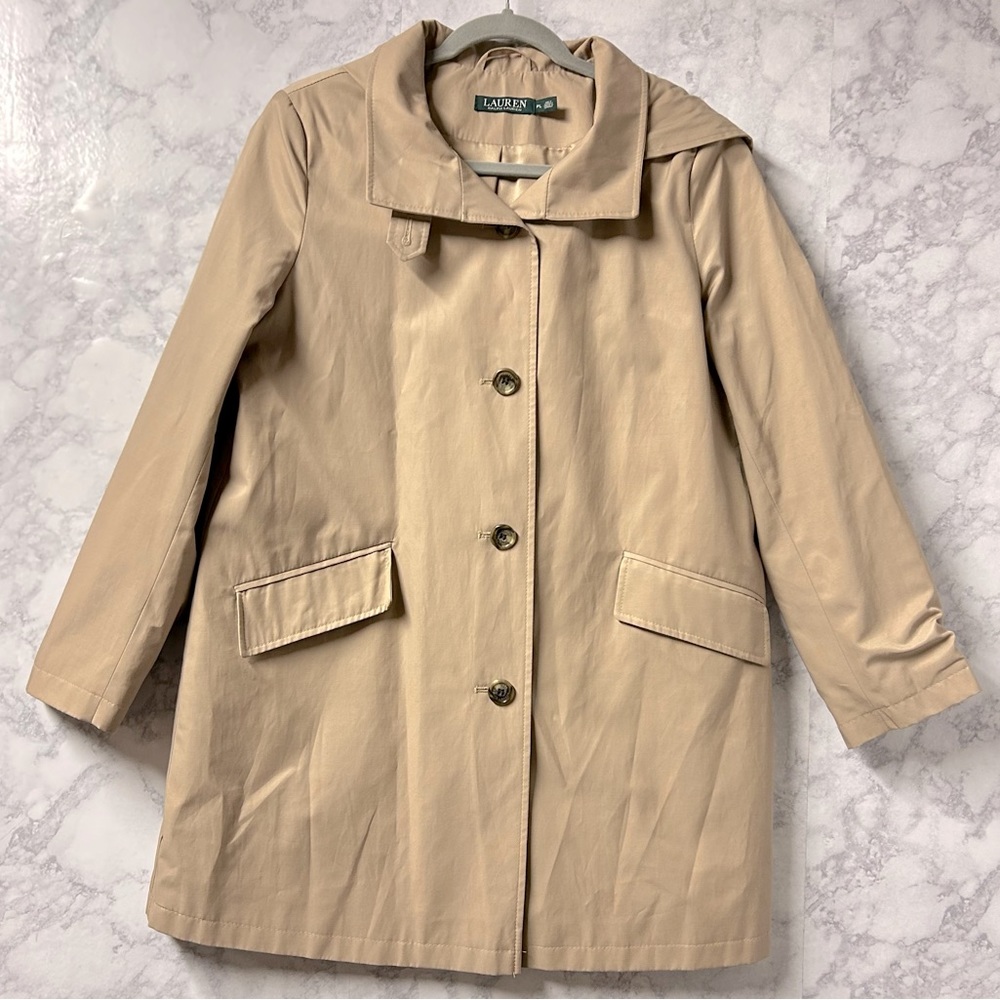 Ralph Lauren trench coat with detachable hood- woman’s size petite large